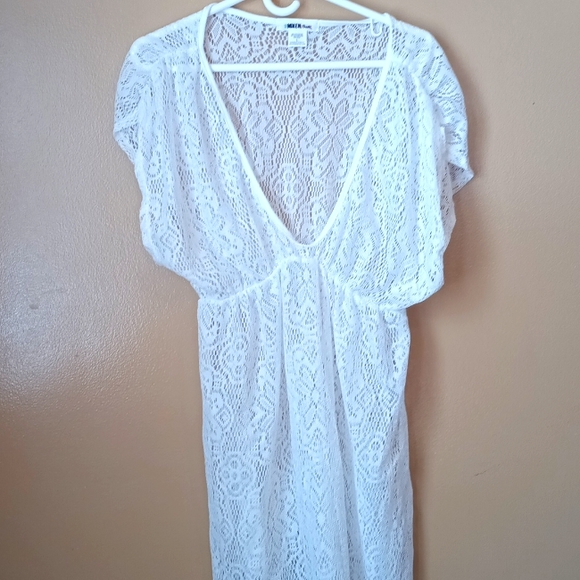 Miken white lace bathing suit cover-ups Sz large, womens Beachwear Boho Beach - Picture 2 of 8